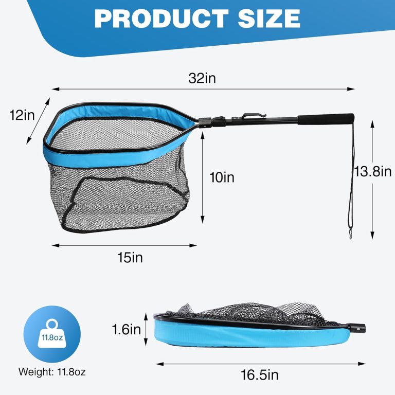 FLISSA Floating Fishing Net, Folding Fish Net for Portablity and Storage, Durable Landing Net for Salmon, Catfish, Bass, Trout Fishing, Great for Fly Fishing, Kayak or Boat Fishing