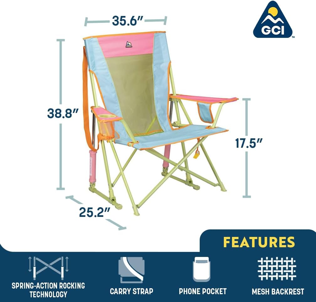 GCI Outdoor Comfort Pro Rocker Camping Chair | Portable Folding Rocking Chair with Durable Armrests & Drink Holder — Sweet Tea